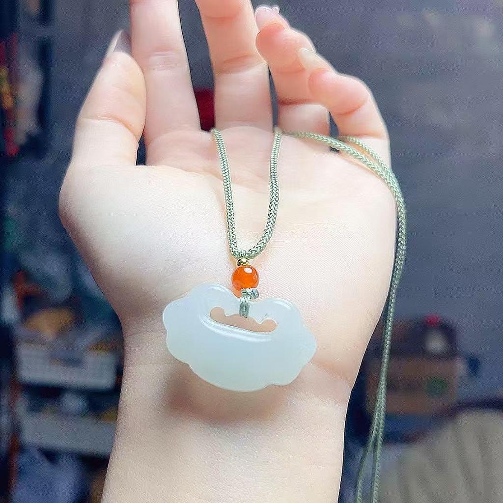 Tianshan Emerald Ruyi Cloud Jade Pendant | Auspicious Lock Ornament for Women