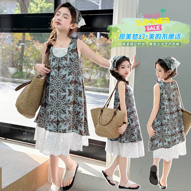 Girls' Dress 2026 Summer New Collection Children's Lace Floral Skirt Girls' Big Kids' Little Girls' Strap Top Skirt