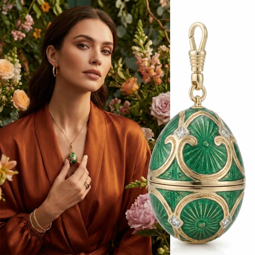Egg Shaped Enamel Egg Pendant Copper Material Vintage Egg Necklace Zodiac Locket Necklace Women