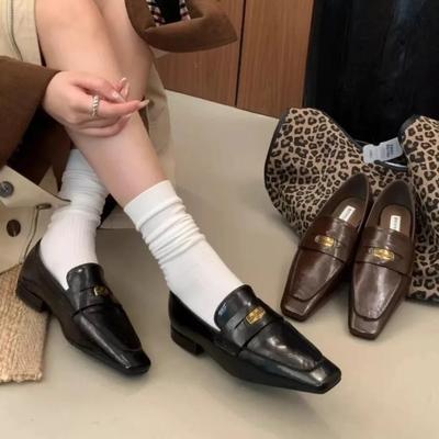 Vintage Small Square Toe Soft Leather Comfortable Low Heel Shoes Women's All-match 1 Slip-on Lefu British Leather Shoes