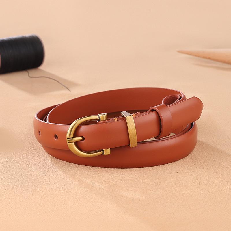 Guangzhou Top Layer Cowhide Thin Belt for Women Fashion Versatile Genuine Leather Korean Belt for Women High End Decorative Cowhide Belt
