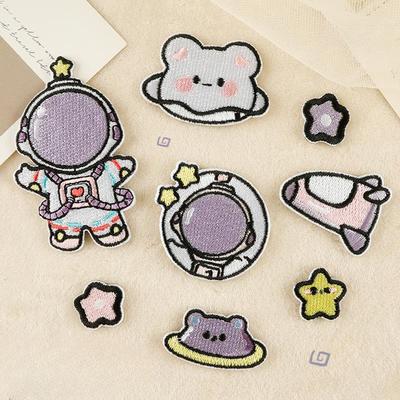 Embroidery Label Clothing Accessories Badge Cartoon Astronaut Cloth Label Handbook Accessories Embroidery Cloth Sticker