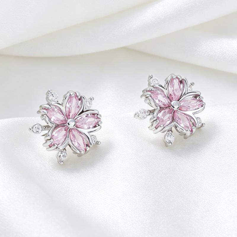 Pink Zircon Earrings Women's Simple and Small Ear Jewelry Light Luxury High-end Versatile Earrings