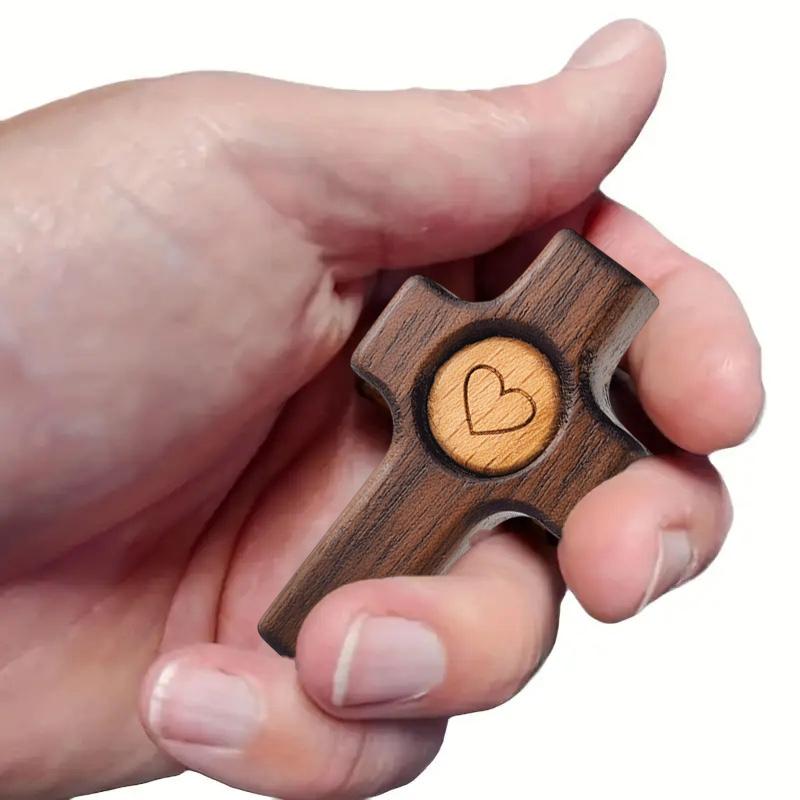 1/3Pcs Wooden Cross Finger Stress Relax Gifts Christians Fidget Cross My Heart Pocket Prayer Cross Spiritual Symbol Home Decor