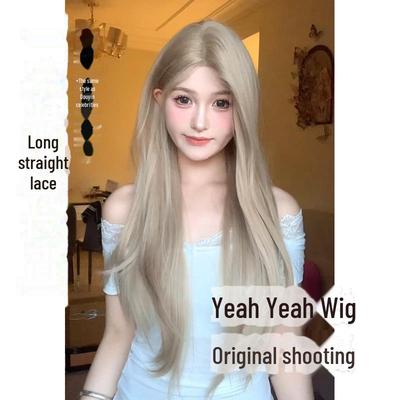 Yeye Korean Lolita Gray Gold Lace Wig - Long Straight Hair for Women