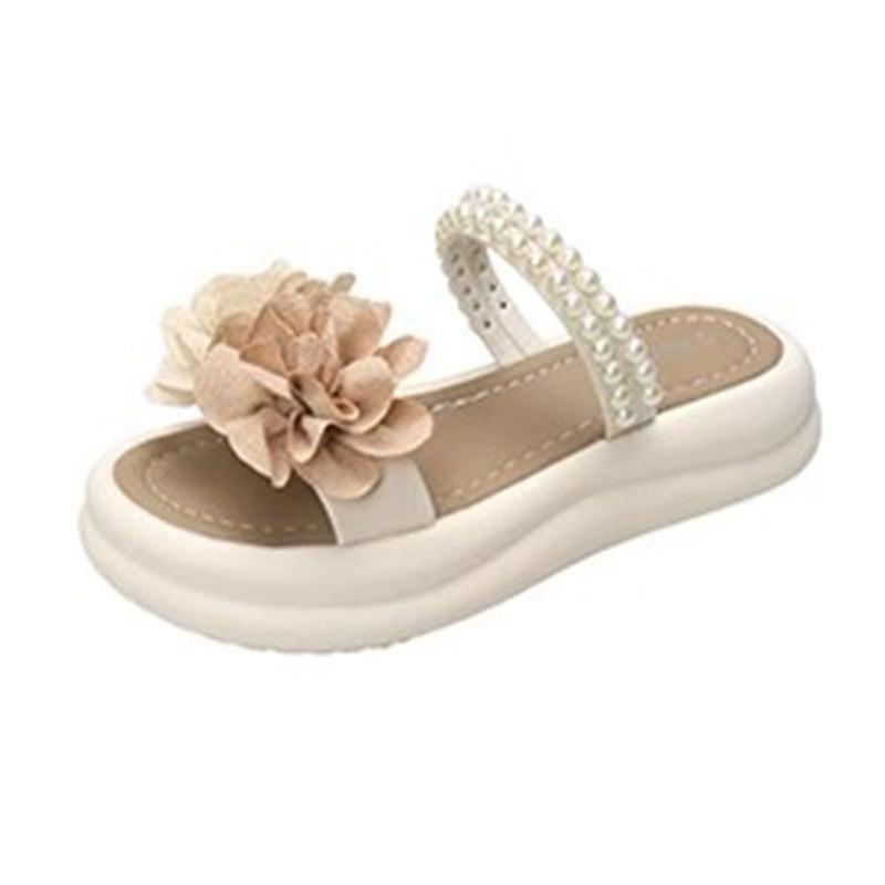 Two wear flower cool slippers, women's summer wear 2025 new models with skirts, thick-bottomed seaside vacation beach slippers
