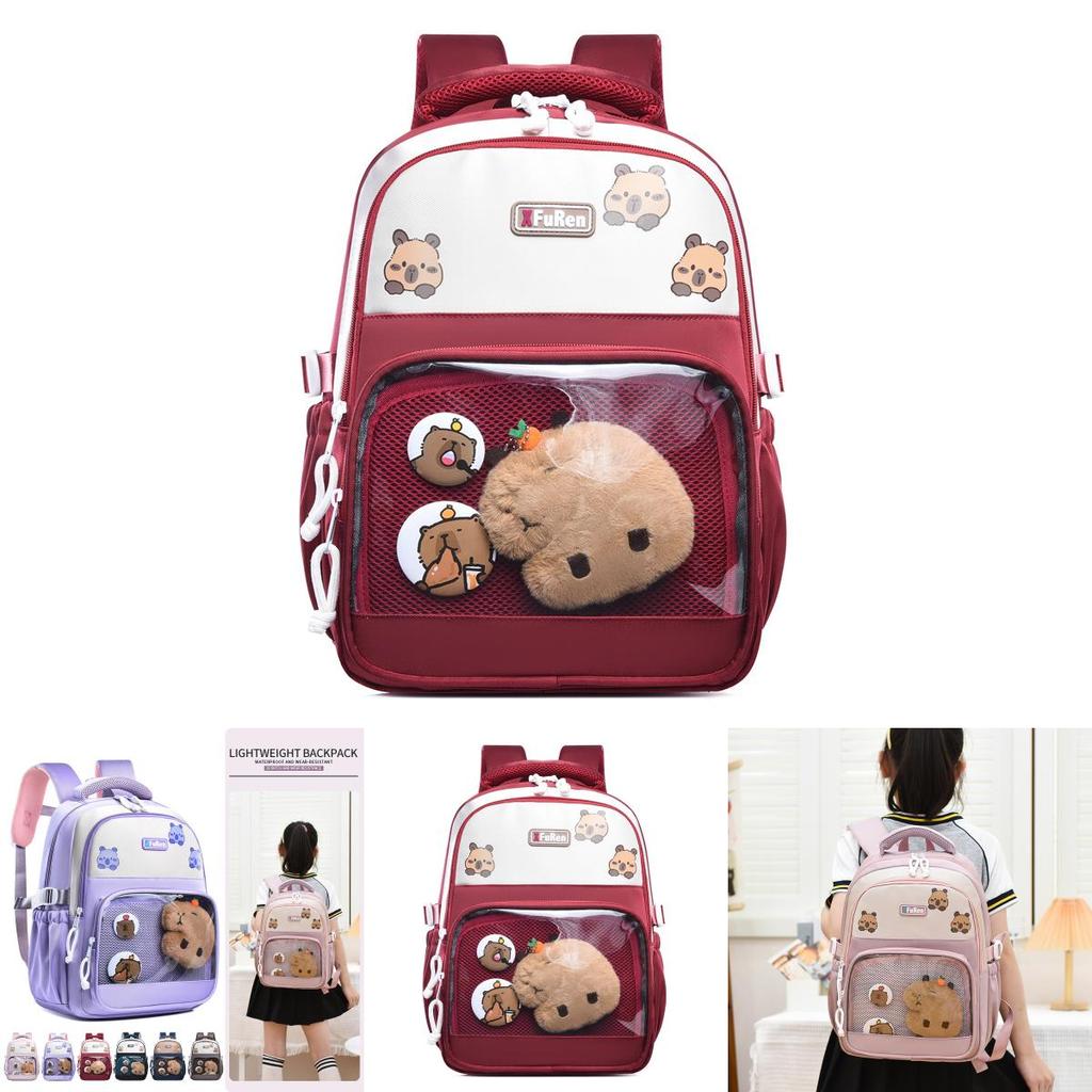 Capybara Animal Pattern School Bag With Durable Oxford Material And Ergonomic Design For Boys And Girls