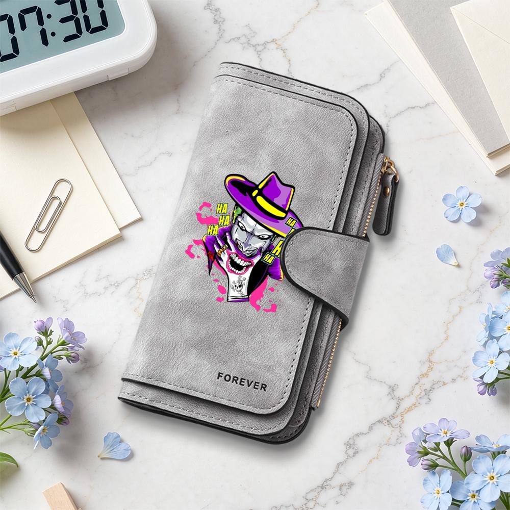 Joker Print Long Wallet Casual Fashion Card Holder Portable PU Purse for Daily Use