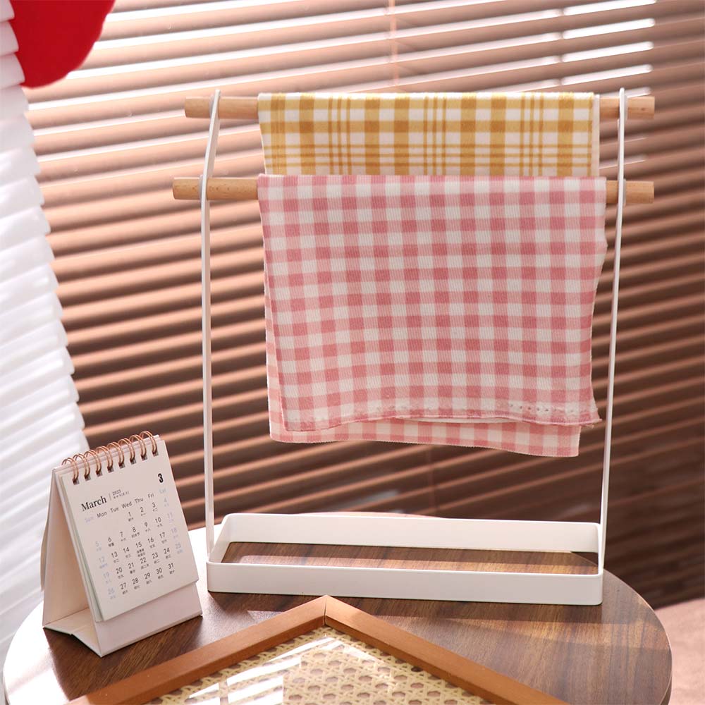 Metal Free Standing Towel Rack Double Bar Washcloth Dishcloth Hanger  Countertop