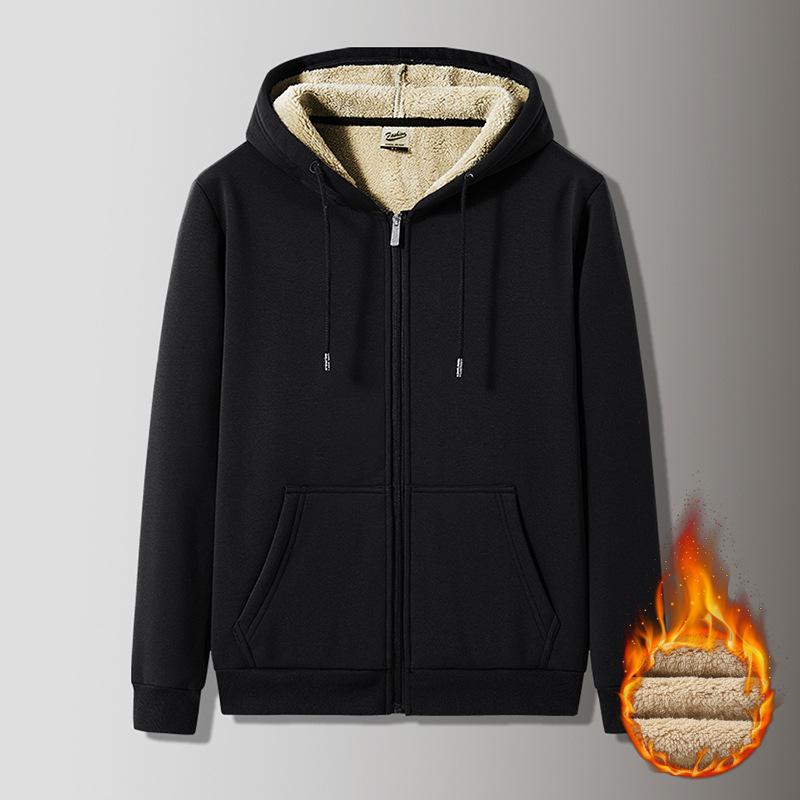 Autumn Winter Trendy Men's Fleece-Lined Thickened Sports Hoodie Plus Size Loose Casual Cardigan Jacket