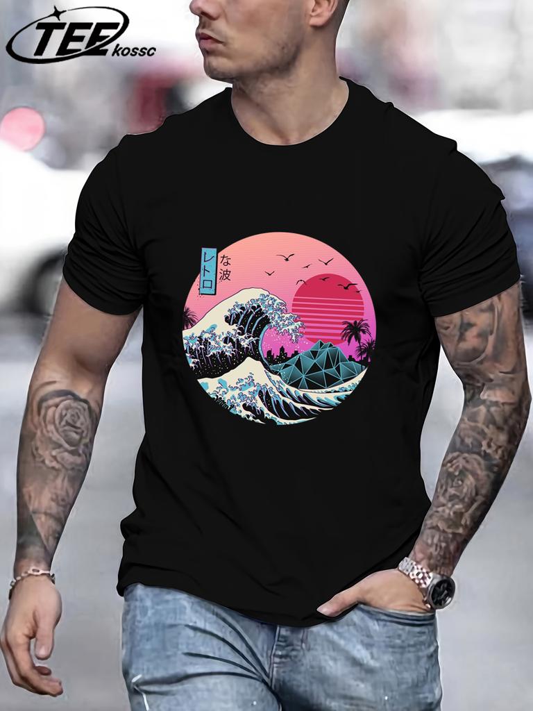 Tsunami And Sunset Are Both Beautiful Man TShirt Loose Cotton Retro Tee Trendy ONeck Short Sleeve Fashion Summer Casual Top