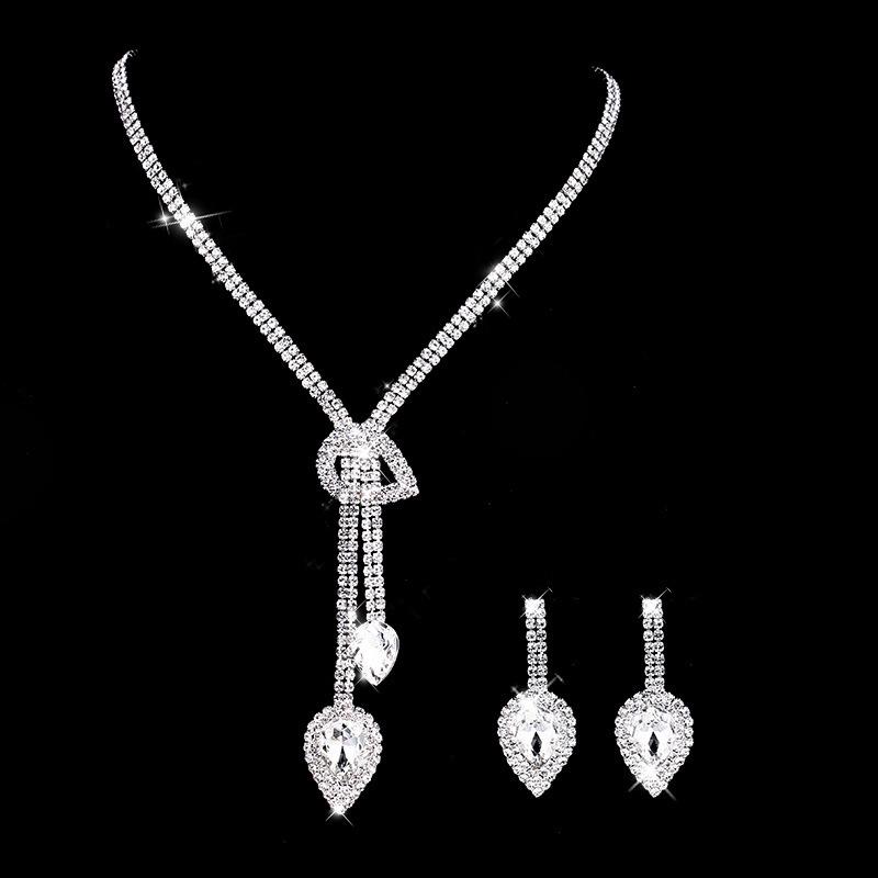 Rhinestone Teardrop Necklace & Earring Set - Bridal Accessories