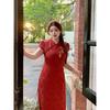 Plus-Size Women's Clothing, New Chinese-Style Improved Cheongsam, Red Slimming Toast Dress, Formal Dress, Dress