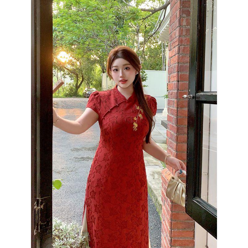 Plus-Size Women's Clothing, New Chinese-Style Improved Cheongsam, Red Slimming Toast Dress, Formal Dress, Dress