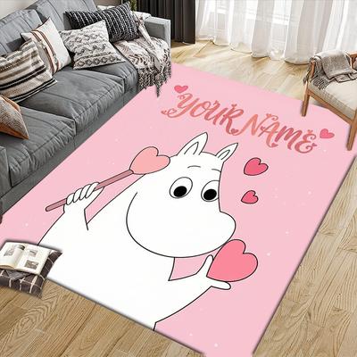 Custom Name,Moomins Home Sofa Decoration for Living Room & Bedroom, Non‑Slip Play Flannel Floor Mat for Game Room