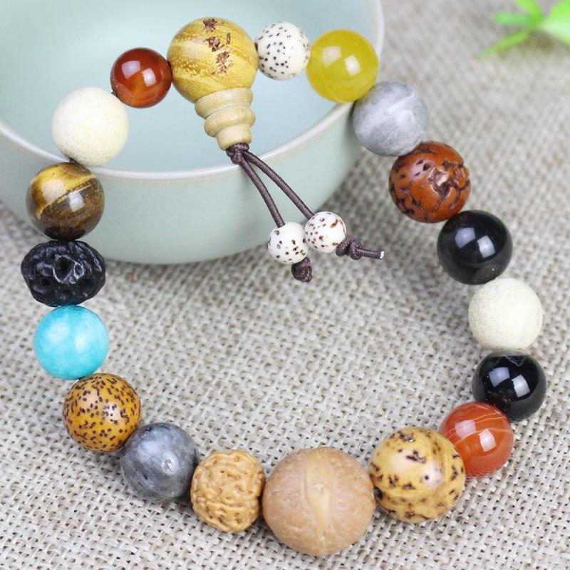 Natural 18 Seeds Bodhi Buddhist Buddha Wood Prayer Beaded Knot Bracelet Unisex Men Bracelets Bangles for Women