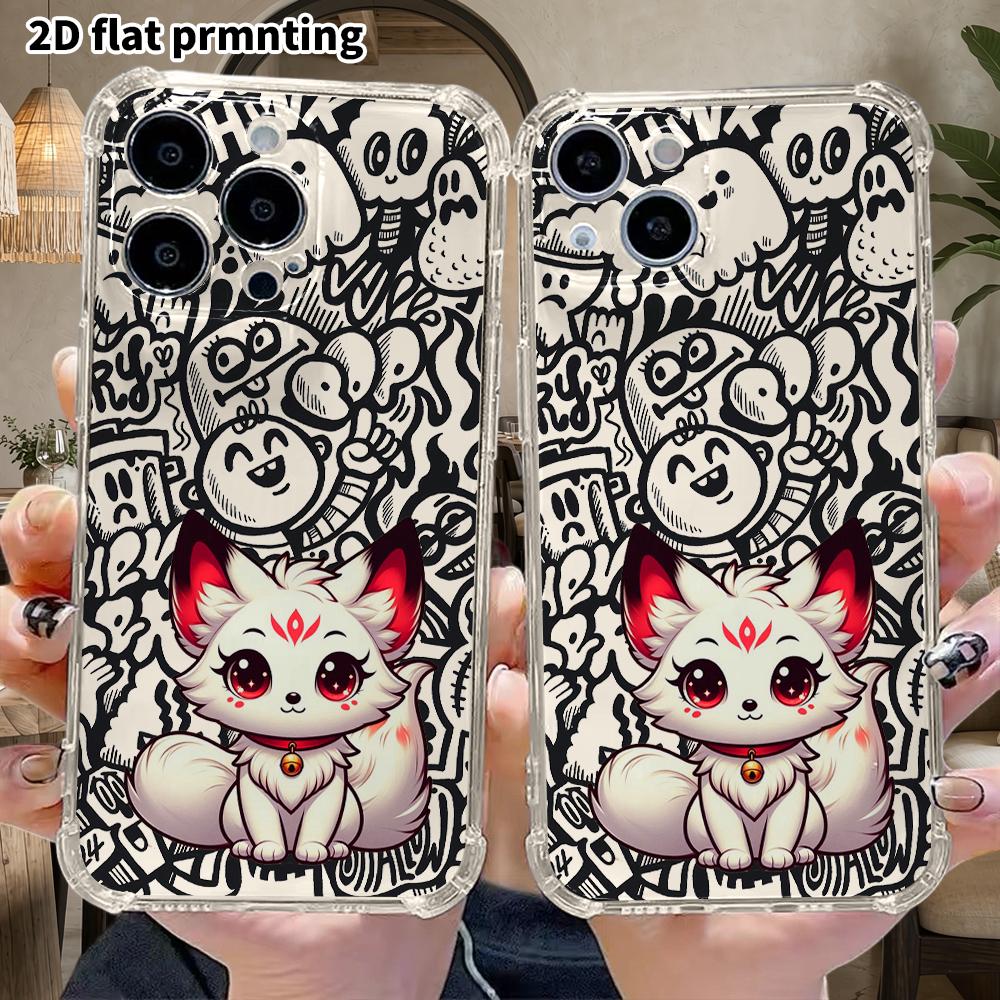 Phone Case: 2D flat suitable for iPhone 18 17 16 15 14 13 Pro, transparent corner protection case, Red Eyed Nine Tailed Fox, Christmas and Halloween g
