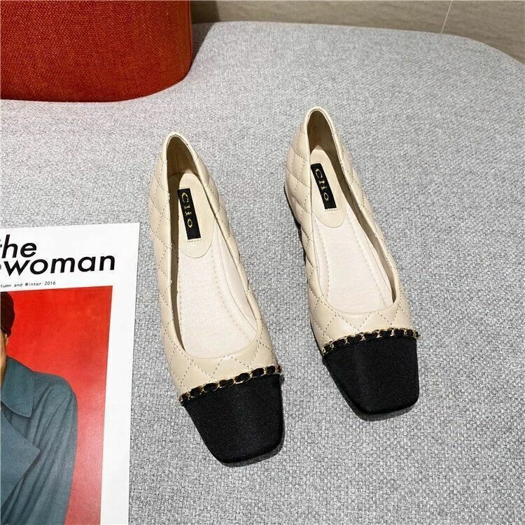 Square Head Thick Heel Single Shoes Women's New Spring and Autumn Fashion Small Fragrant Style Low Heel Shoes Versatile Women's Soft Sole Shoes