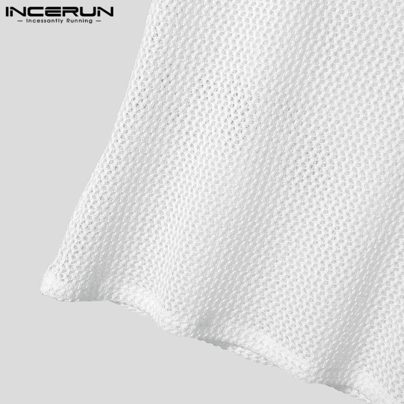 INCERUN Męskie Letnie Top Sportowy Bez Rękawów Z Szydełkowym Wzorem I Wycięciami, Dekolt Okrągły