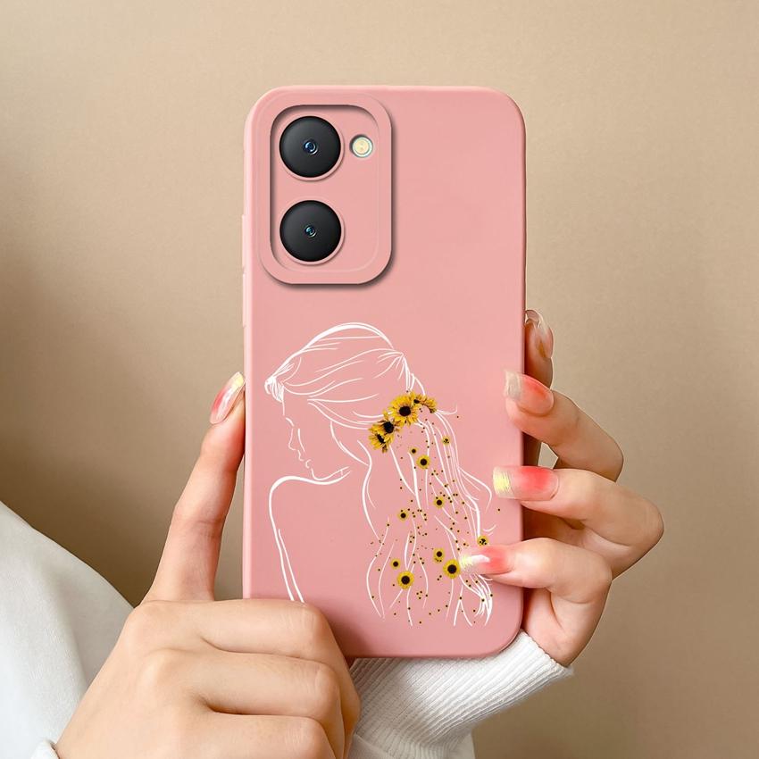 New Case For Vivo iQOO U5x Z9 Lite Y400 Pro Y03t Y02t Y18i Y18t Cute Girl Phone Cover Screen Protector Liquid Silicone Dustproof Shell For Vivo Casing