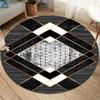 Luxury Gold Foil Geometric Round Rug, Modern Diamond Grid Print Floor Mat, Non-Slip Living Room Carpet, Elegant Home Decor
