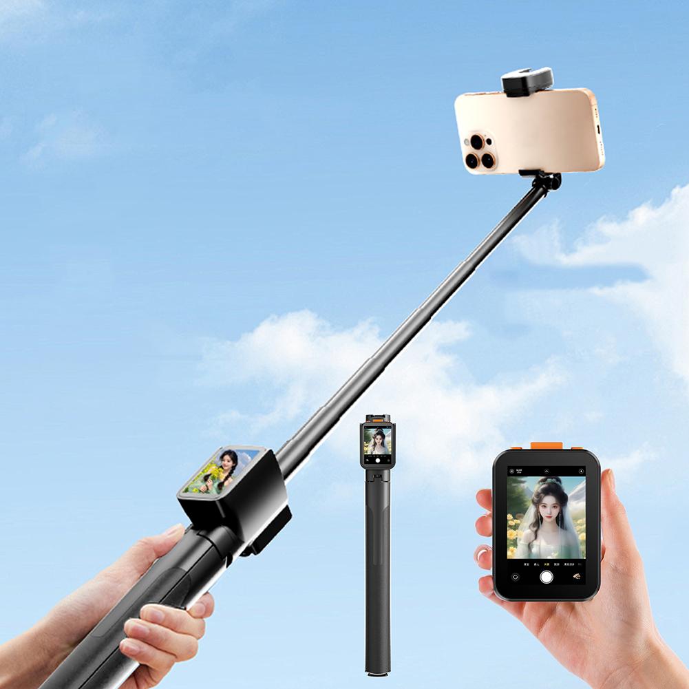 Handheld RC Selfie Stick with Screen Telescopic Record Tool Automatically Pops Up Anti-Shake Selfie Vlog Monitor for Smartphone