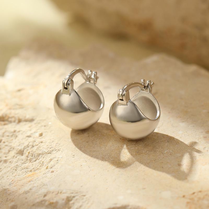 

Серьги-шарики Banyan Tree S925 из серебра с матовой отделкой для женщин - холодный корейский стиль glossy, ES2706 белого золота