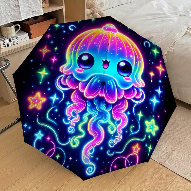 1pc Glowing Jellyfish Cosmic Art Umbrella with Plastic Handle,Suitable for All Seasons Home Travel Outdoor UmbrellaDD194