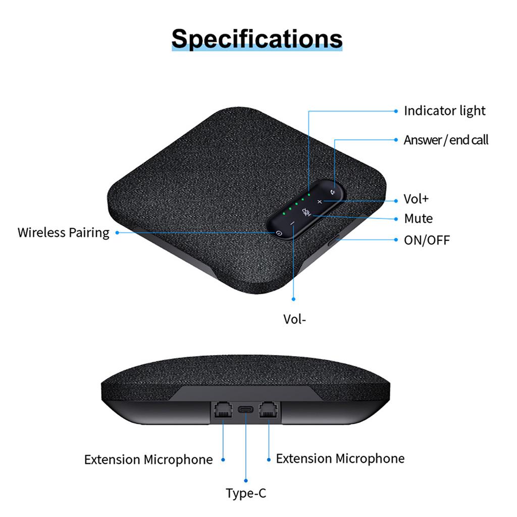 Desktop USB Wireless BT Conference Speakerphone Built in 4 Microphones Hi Fi Speaker 2 Extension Mic 360 degrees Voice