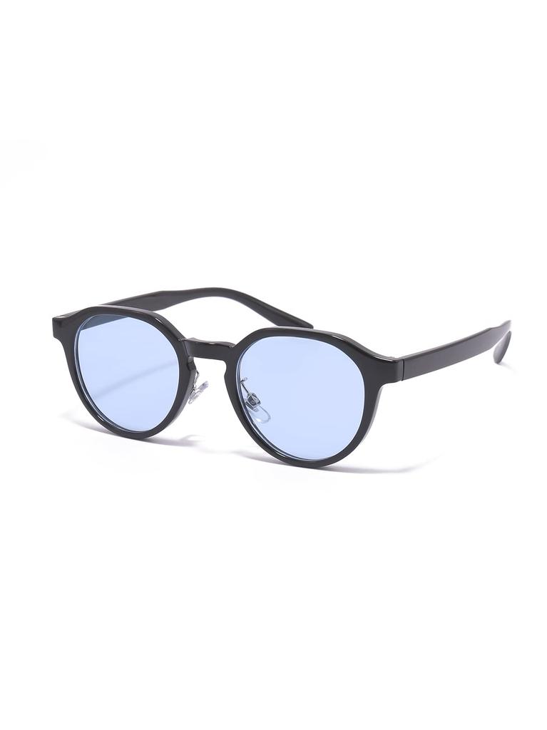 iCON STORE sunglasses for women and men, UV protection, Boston style, crown panto shape, colored lenses, blue lenses, light tint, black frame, Korean