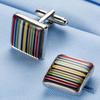 1 Pair Man's Shirt Studs Deluxe Cufflinks Colorful Strips Squared Shape for Business Wedding Party