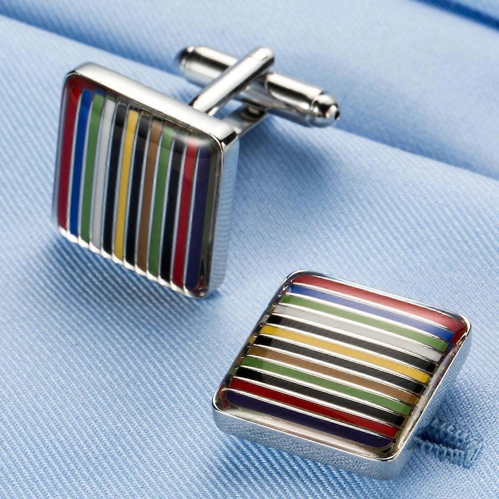 1 Pair Man's Shirt Studs Deluxe Cufflinks Colorful Strips Squared Shape for Business Wedding Party