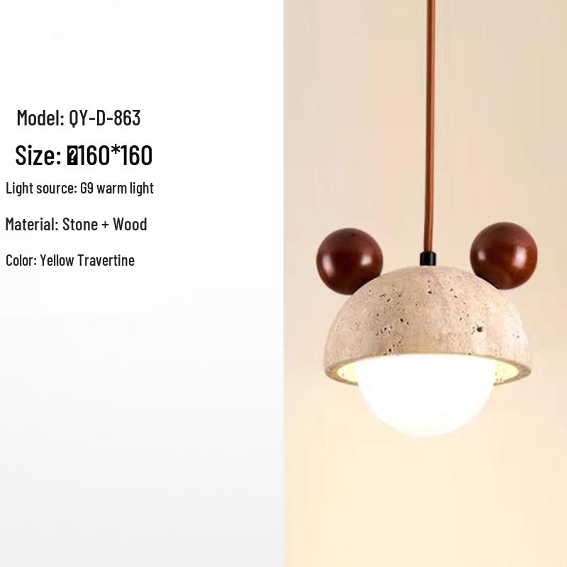 Japanese Wabi-Sabi Yellow Travertine Pendant Light, Retro Mid-Century Style for Bedroom, Homestay, or Restaurant.