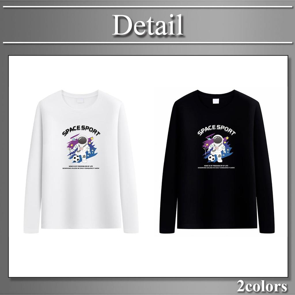 Buzz Selection TSL055 Long Sleeve T-Shirt with Space Suit Soccer Logo Print for Men and Women (Black, XL)