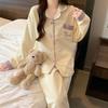 Set de pijama din bumbac aerat pentru femei: Cardigan cu mâneci lungi cu broderie - Casual și călduros pentru primăvară și toamnă