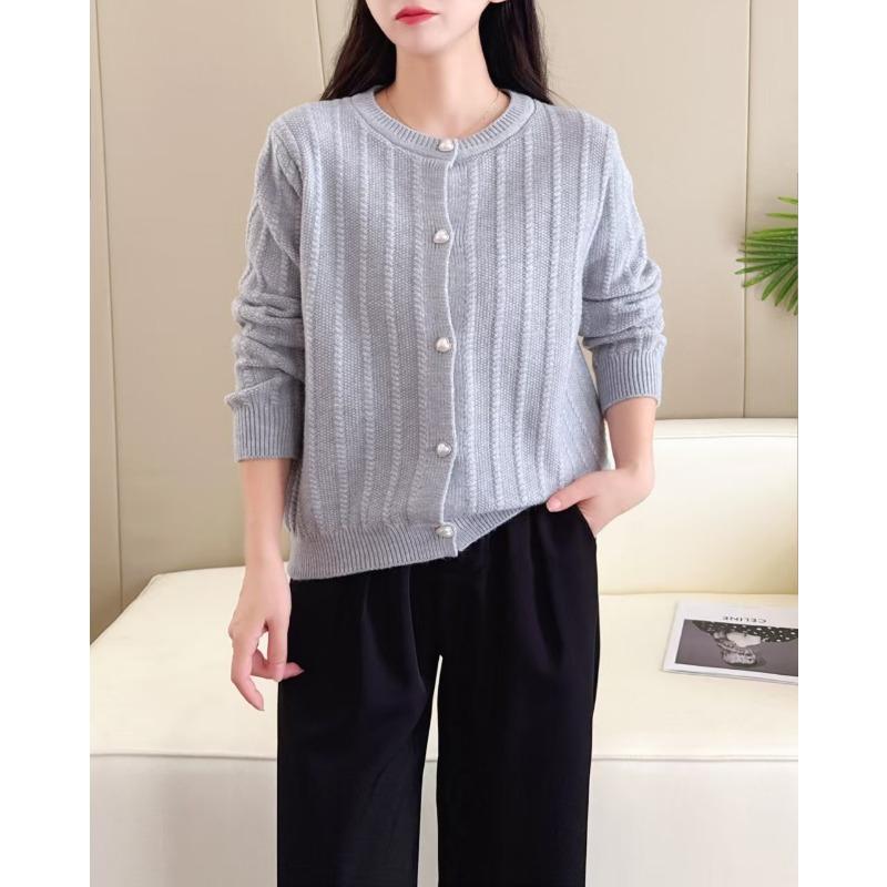 Autumn and winter loose short fashion sweater jacket mother outer top crew neck knitted cardigan women