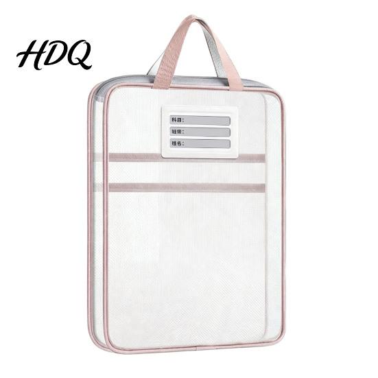 Portable Storage Pouches Transparent Nylon Document Bag Lightweight Mesh File Organizer with Zipper School Stationery Organizers And Strap,