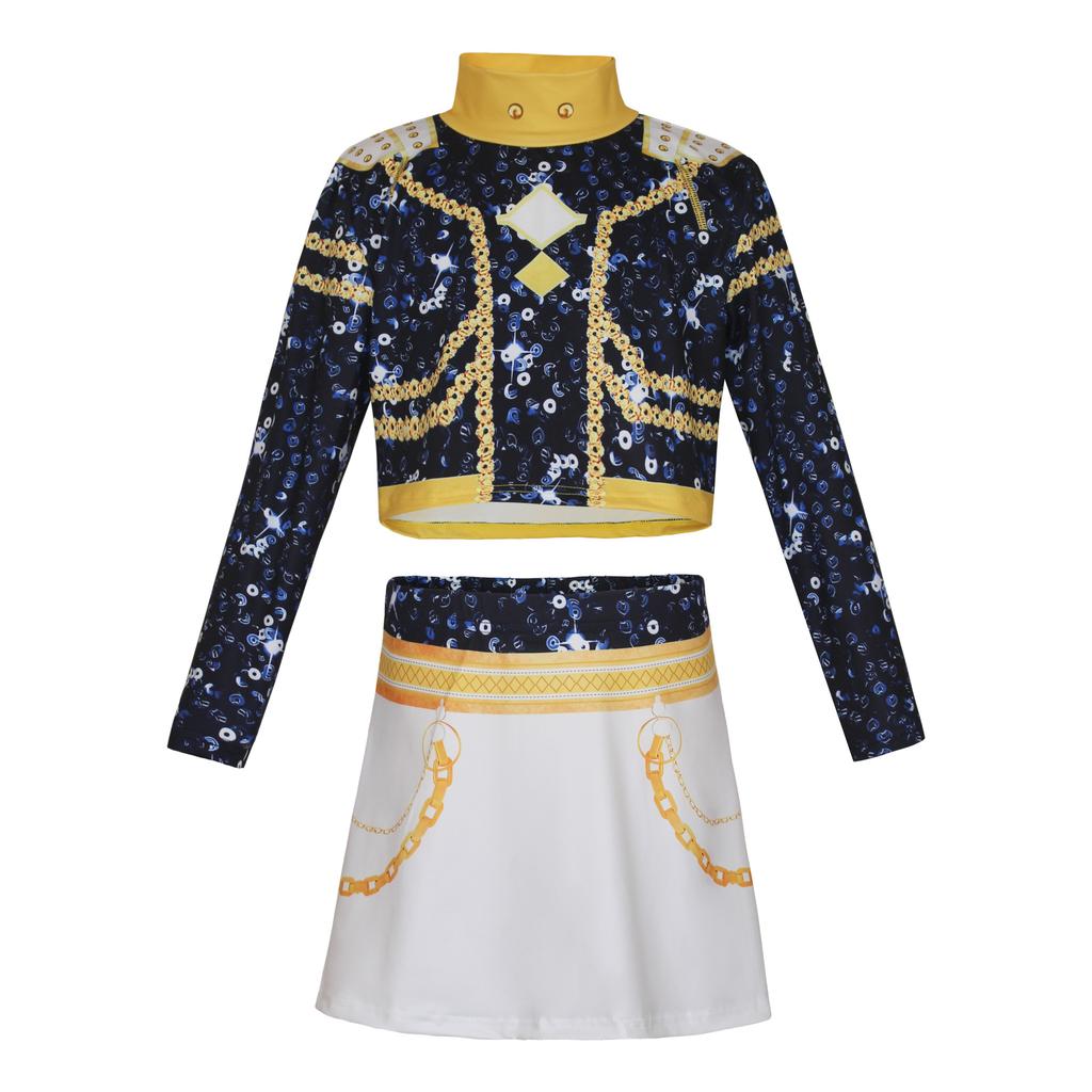 Girls POP Singer Hunters Stage Performance Printing Outfit Halloween Cosplay Costume for Carnival Party Pretend Game Role Playing Dress Up Suit