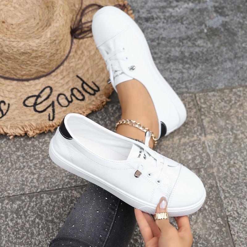 Minimalistische Damen-Low-Top-Sneaker - Runde Zehenpartie, Bequem, Lässige Outfits mit Weicher Sohle, Handwaschbare Low-Top-Sneaker für den täglichen Gebrauch