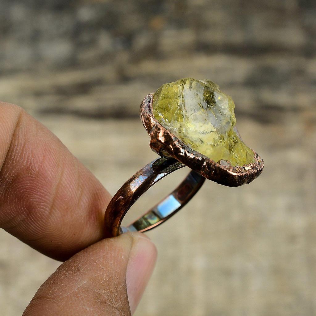 Citrine Rough Gemstone Ring Electroformed Copper Ring Adjustable Ring Electroformed Jewelry Handmade Rings Copper Jewelry Anniversary Gifts