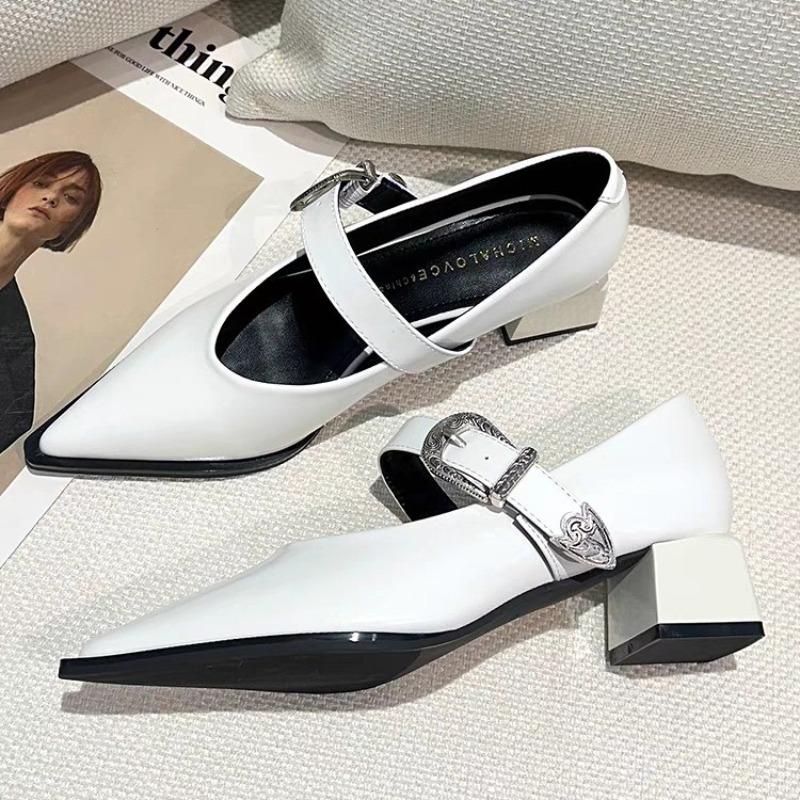 Pointed Toe Mary Jane Fashion Shallow Low Heel Women Shoes Casual Lady Ankle Strap Single Pumps Pointed Toe Square Pumps