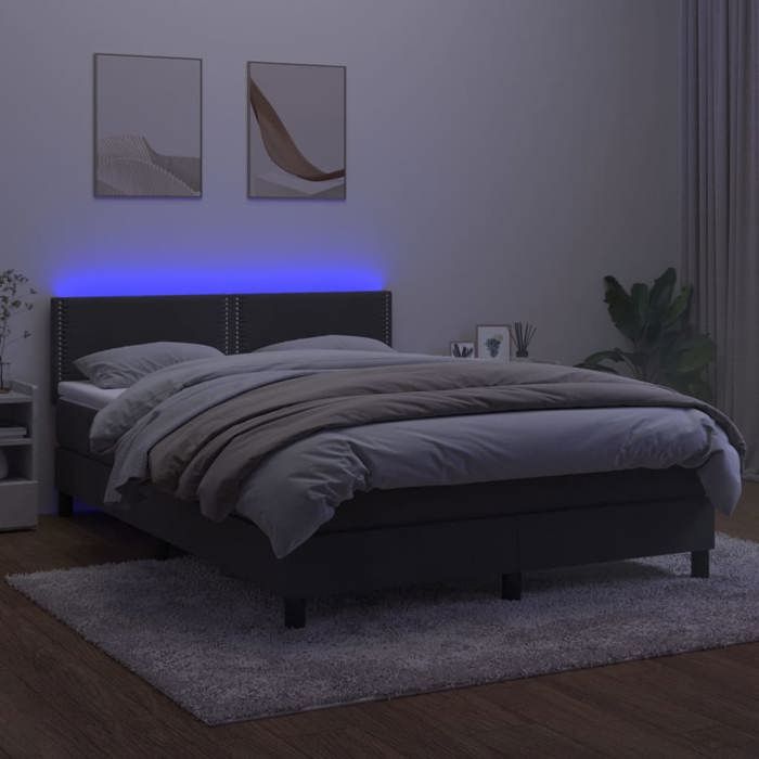 Exclusive House - Slatted Bed Base with LED Mattress Dark Grey 140x200 Cm