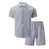 Men's Spring Solid Jacquard Lapel Cardigan & Shorts Set