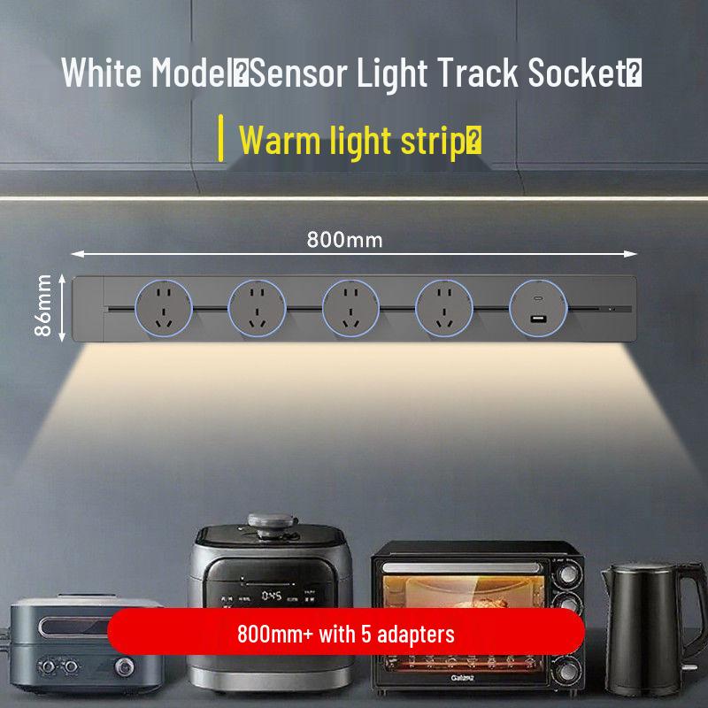 Movable Sliding Track Power Strip with Sensor Light for Kitchen & Dining Room