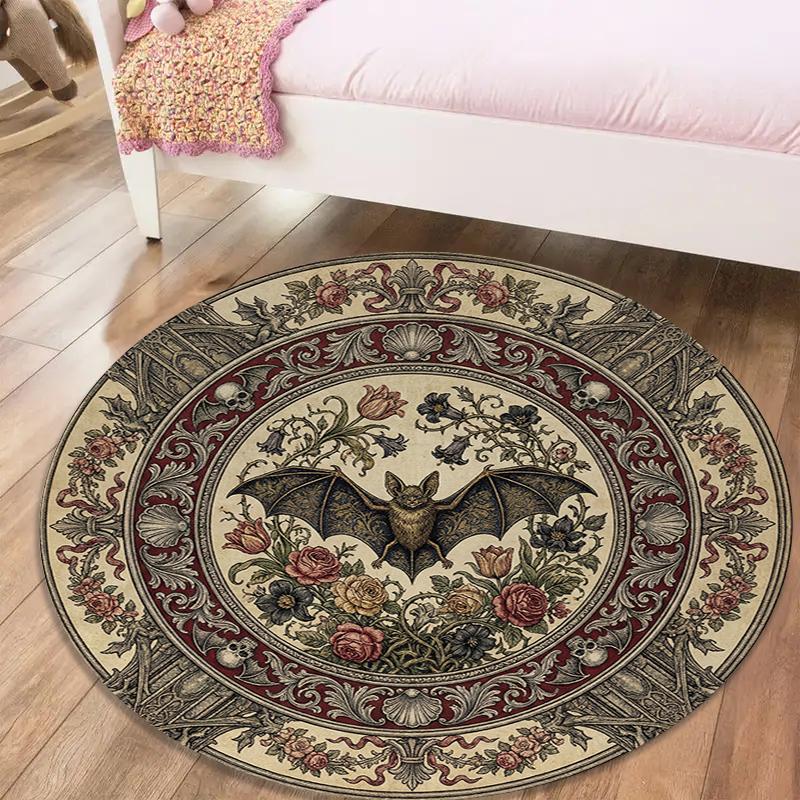 Bat Retro Round Area Rug,Carpet Rug for Living Room Bedroom Sofa Playroom Decor,Non-slip Floor Mat100