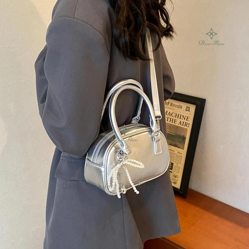 Cute Trendy Women'S Mini Shoulder Bag Fashion Pu Leather Bow Female Crossbody Bag Elegant Silver Party Handbag Sweet Small Purse