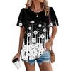 Women's Casual Fashion Round Neck Floral Printed Pleated Short Sleeve T-shirt Top
