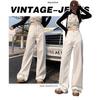 Women's High Rise Wide Leg Jeans Loose Straight Fit Streetwear Cotton Blend Solid White Denim Pants Summer Casual Long Trousers