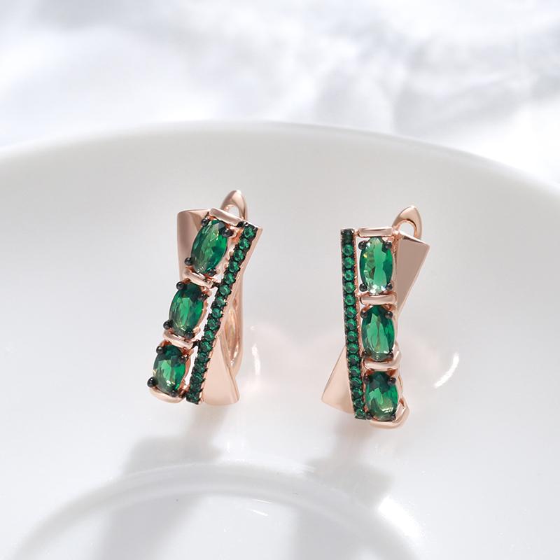 Green Natural Zircon English Earrings For Women Rose Gold And Black Plating Vintage Earrings Wedding Jewelry
