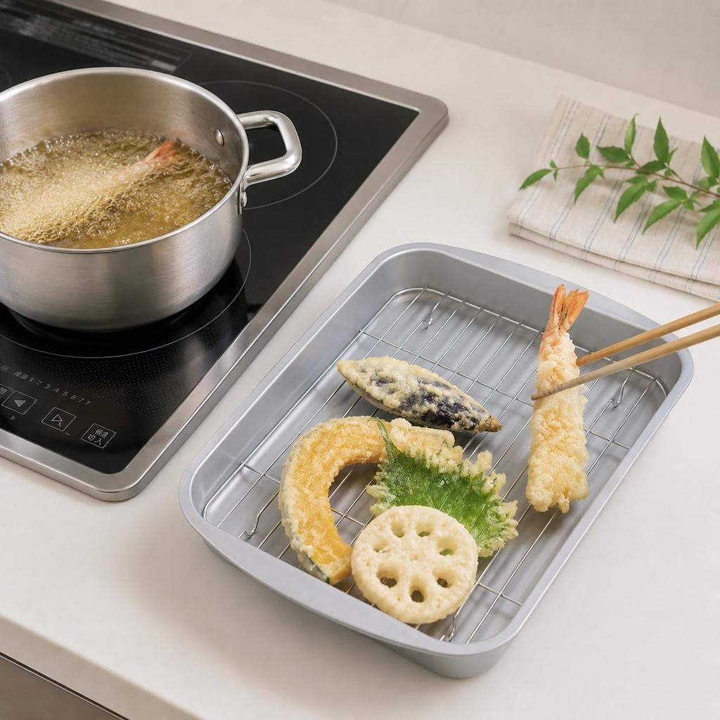 [Online Exclusive] Pearl Metal Tempura Frying Tray, Large Size, with Mesh, Fluororesin Coated, Made in Japan, AZ-7064